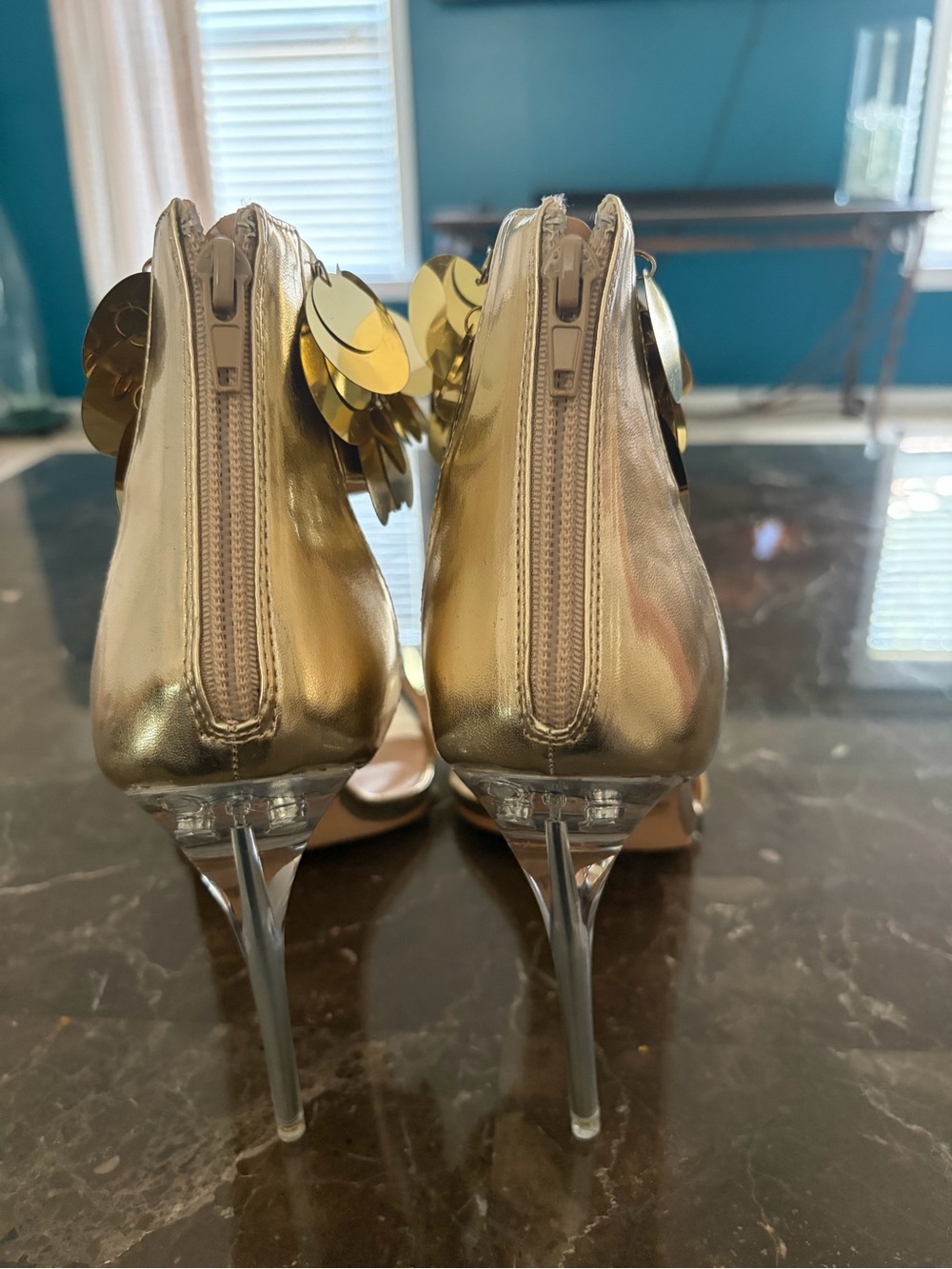 Gold Sequin Embellished Women's Heels - Stylish Evening Sandals